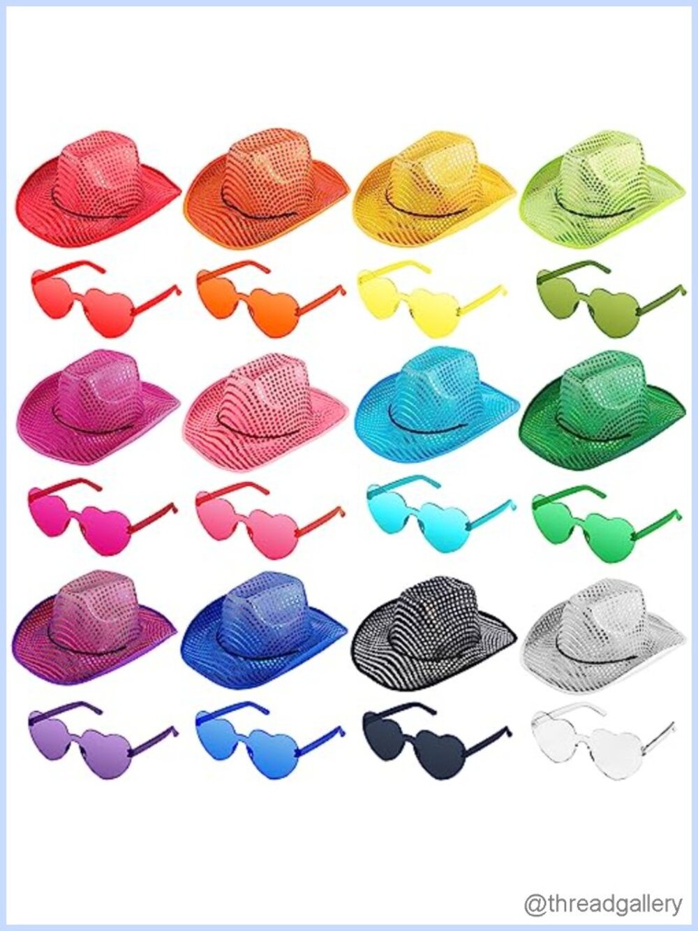 Sequin Cowboy Hat and Heart Sunglasses Set for Women